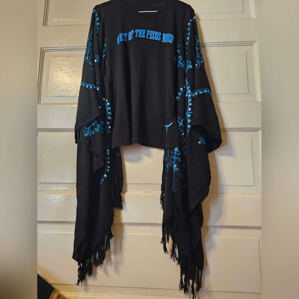 Black and Blue Embroidered Shawl